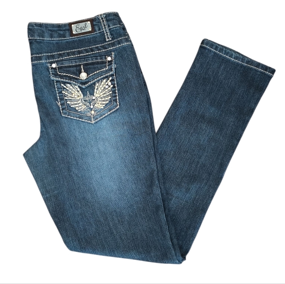 Earl Jeans Straight Leg in Dark Blue with Embellished Pockets